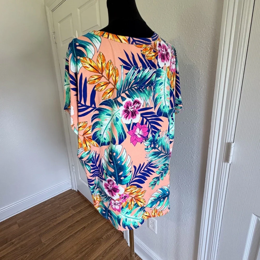 Cake Tropical Blouse Womens M Palm Leaf Floral V Neck Colorful Top - Picture 4 of 5